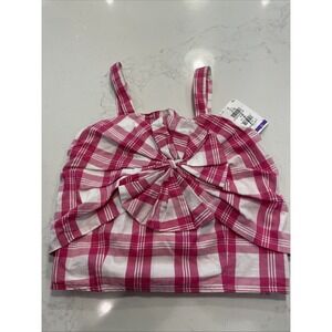 Habitual Girls Size‎ 12 Pink White Smocked Plaid Crop Top Vacation Beach Florida